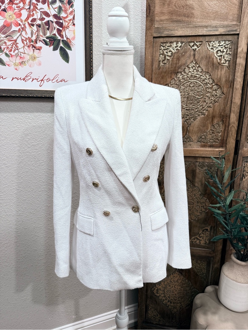 Zara Classic Double-Breasted White Women's Blazer 0060